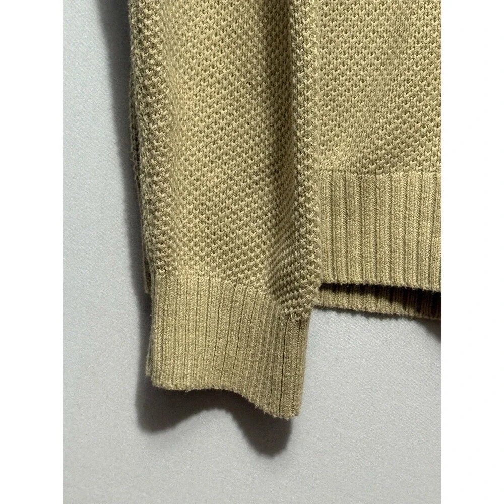 Tommy Hilfiger Quarter Zip Sweater Mens L Beige Tan Navy Collar Flag Logo Knit